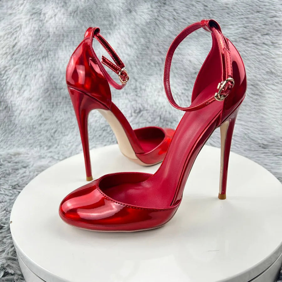 D’orsay Red Patent Leather Ankle Strap Pumps