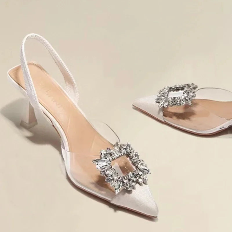 Solid Toe Crystal Pointed Heels