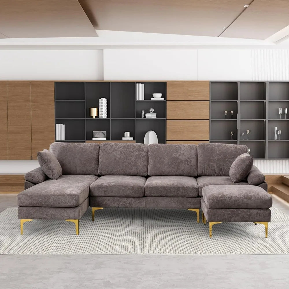 Boho Velvet 4 Seat Convertible L- Shape Sofa