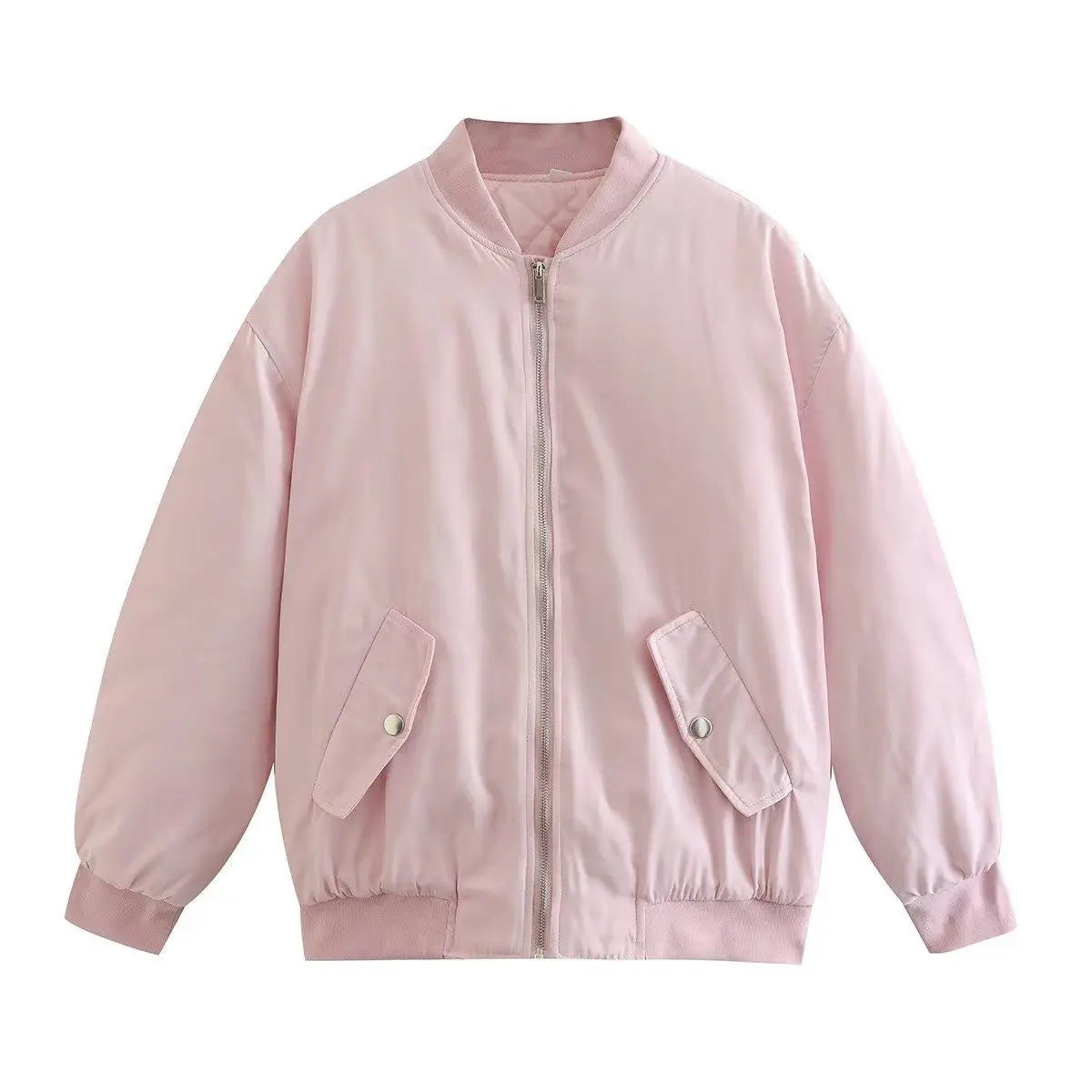 Retro Oversized Solid Zipper Casual Loose Bomber Jacket