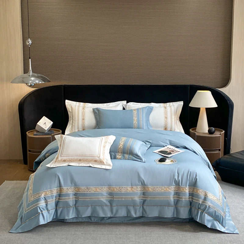 Luxury White Gold Embroidery Hotel Style Bedding