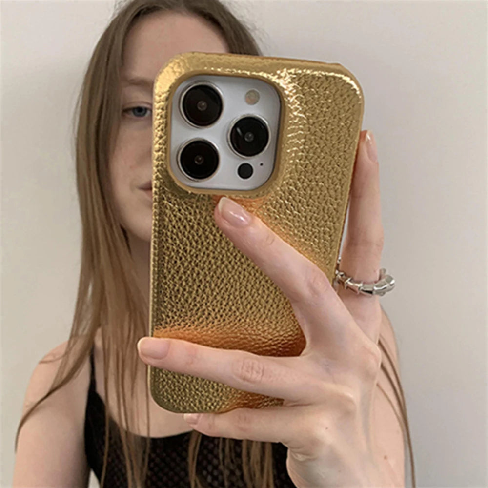 Metallic Gloss Lychee Pattern Phone Case