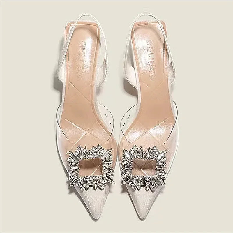 Solid Toe Crystal Pointed Heels