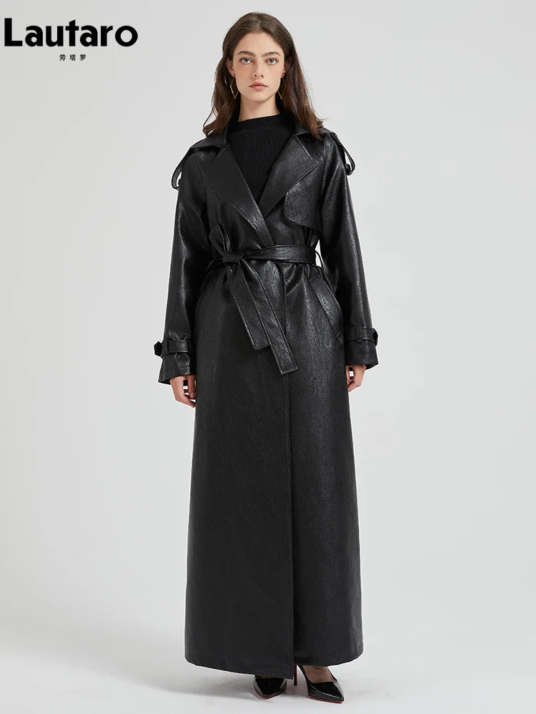 Luxury Pu Leather Overcoat Trench