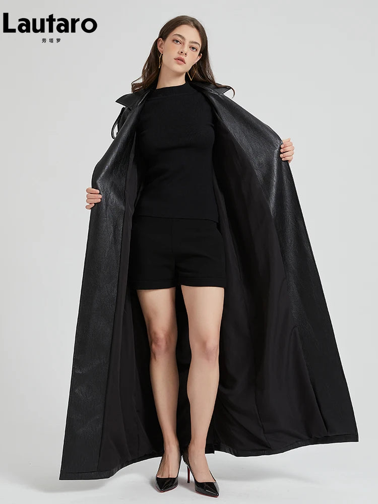 Luxury Pu Leather Overcoat Trench