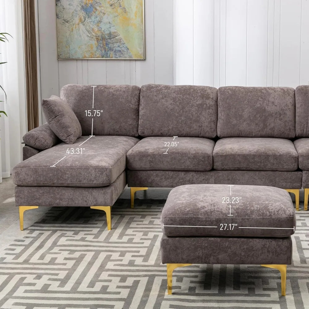 Boho Velvet 4 Seat Convertible L- Shape Sofa