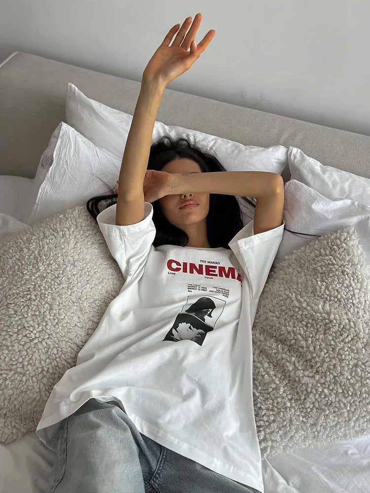 Gothic Oversized Printed “CINEMA” casual T-shirts
