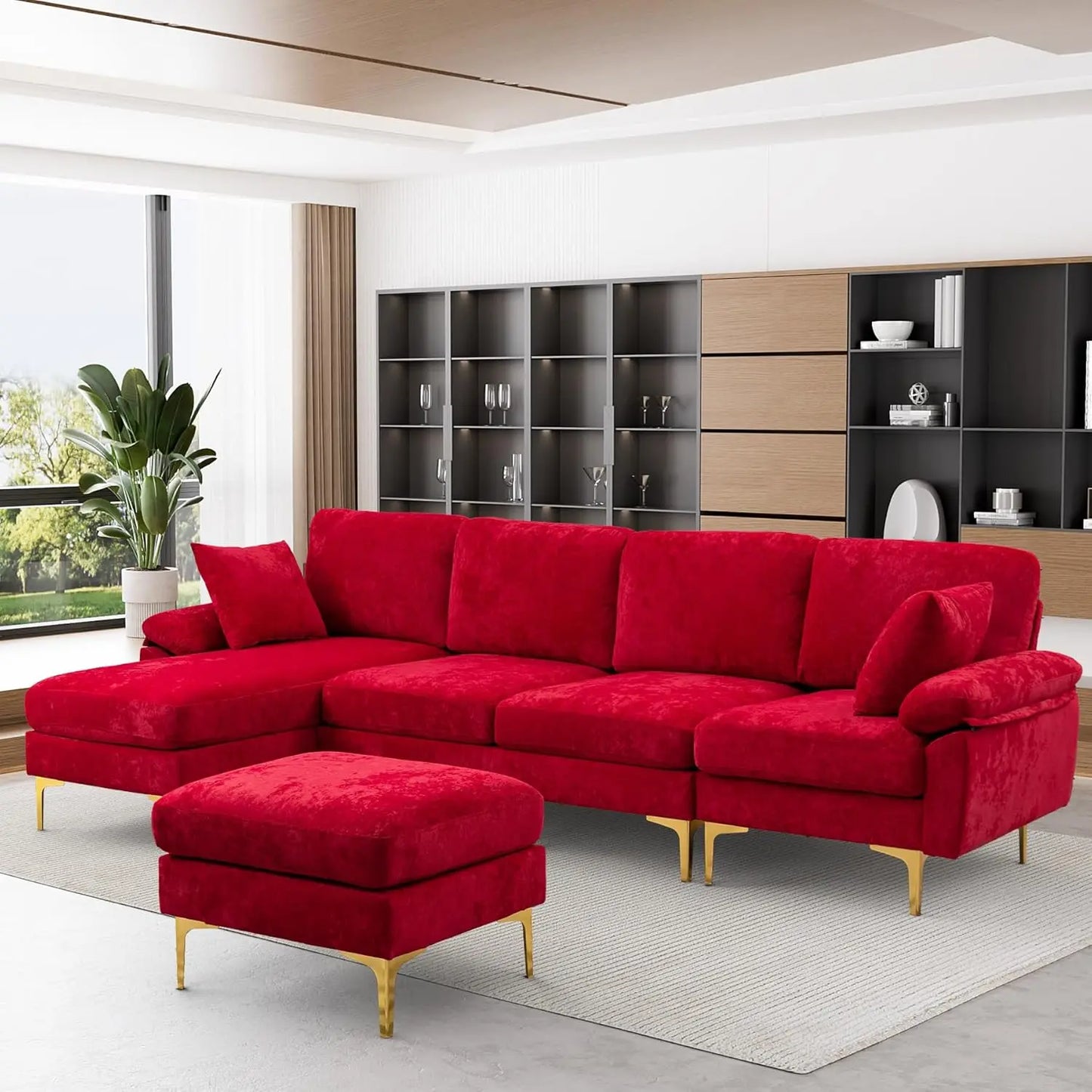 Boho Velvet 4 Seat Convertible L- Shape Sofa