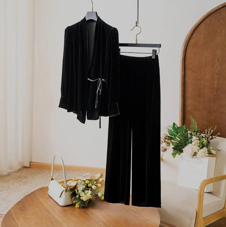 Velvet Wide Leg Pants Suit