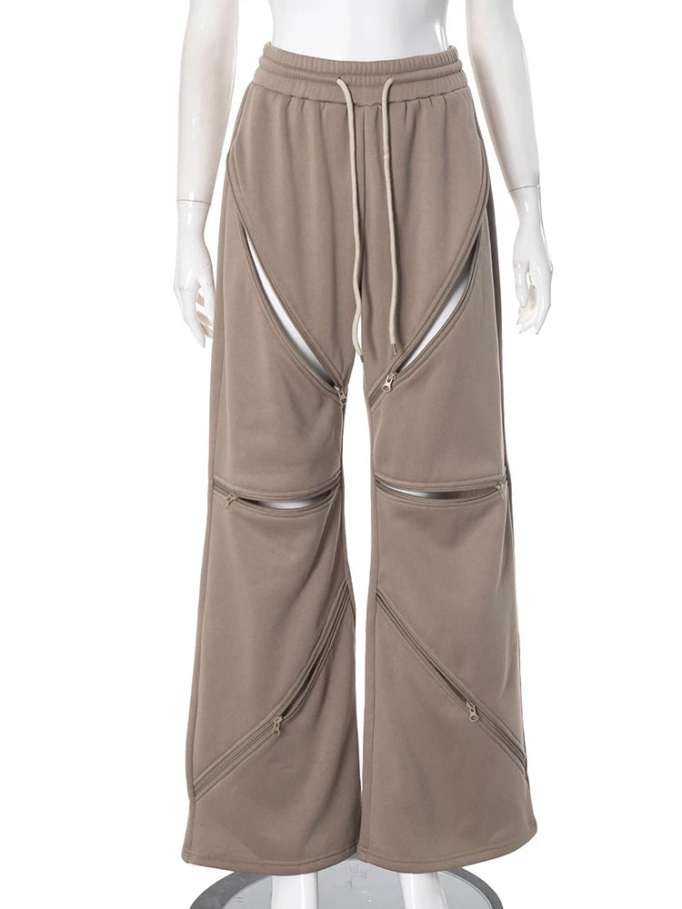 Zipper Patchwork Hipster Casual Pants