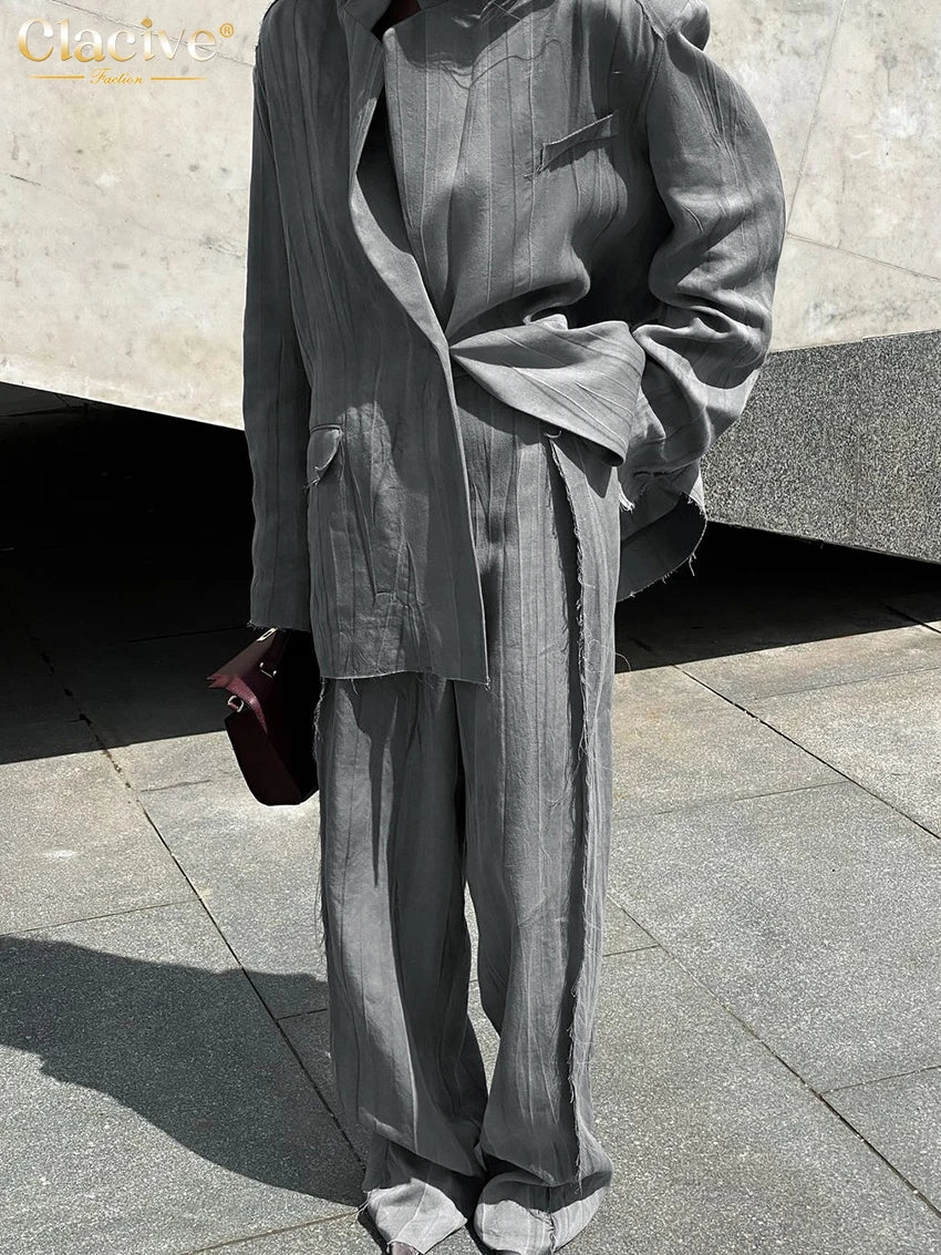 Elegant Gray High Waist Pants Set