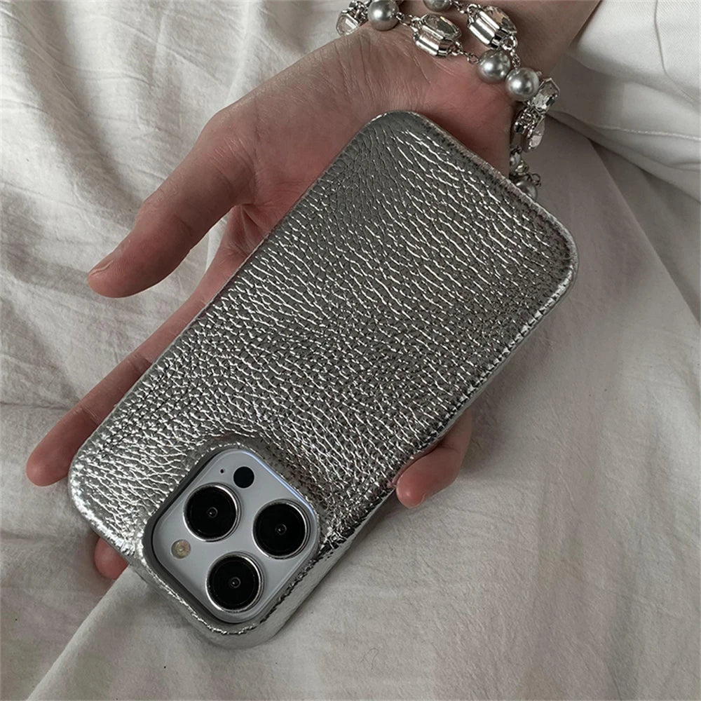 Metallic Gloss Lychee Pattern Phone Case