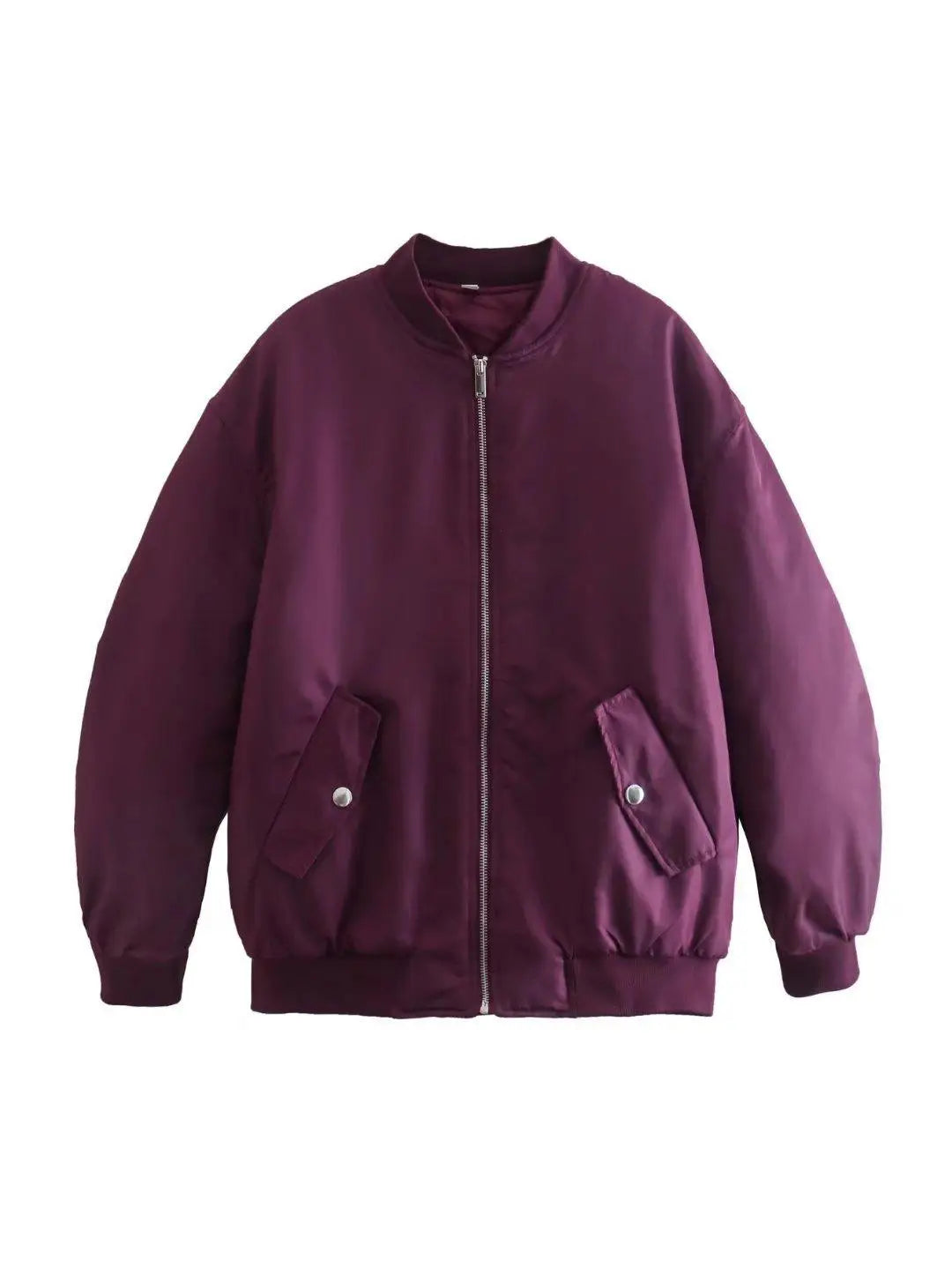 Retro Oversized Solid Zipper Casual Loose Bomber Jacket