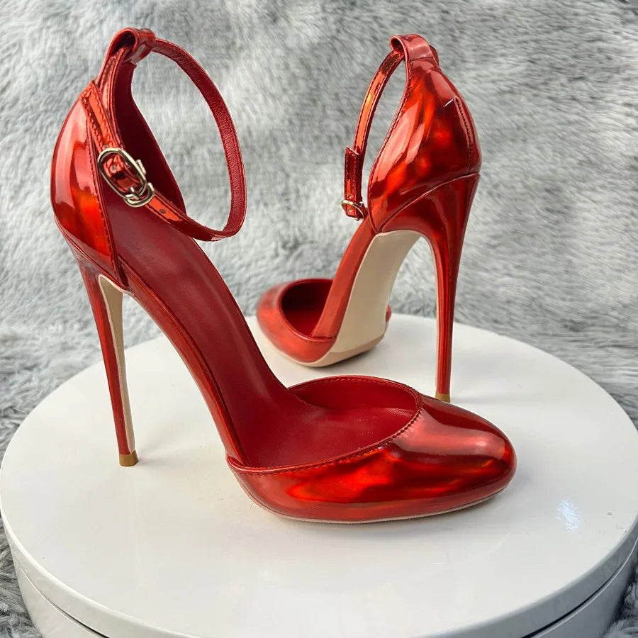 D’orsay Red Patent Leather Ankle Strap Pumps