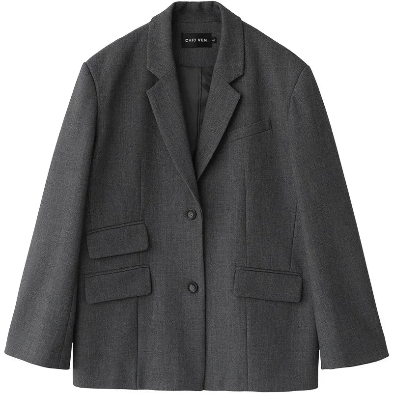 Boring Wide Shoulder Embroidery Cuff Blazer
