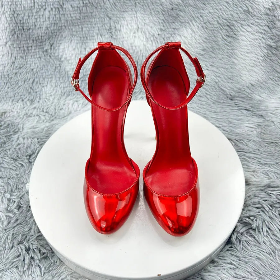 D’orsay Red Patent Leather Ankle Strap Pumps