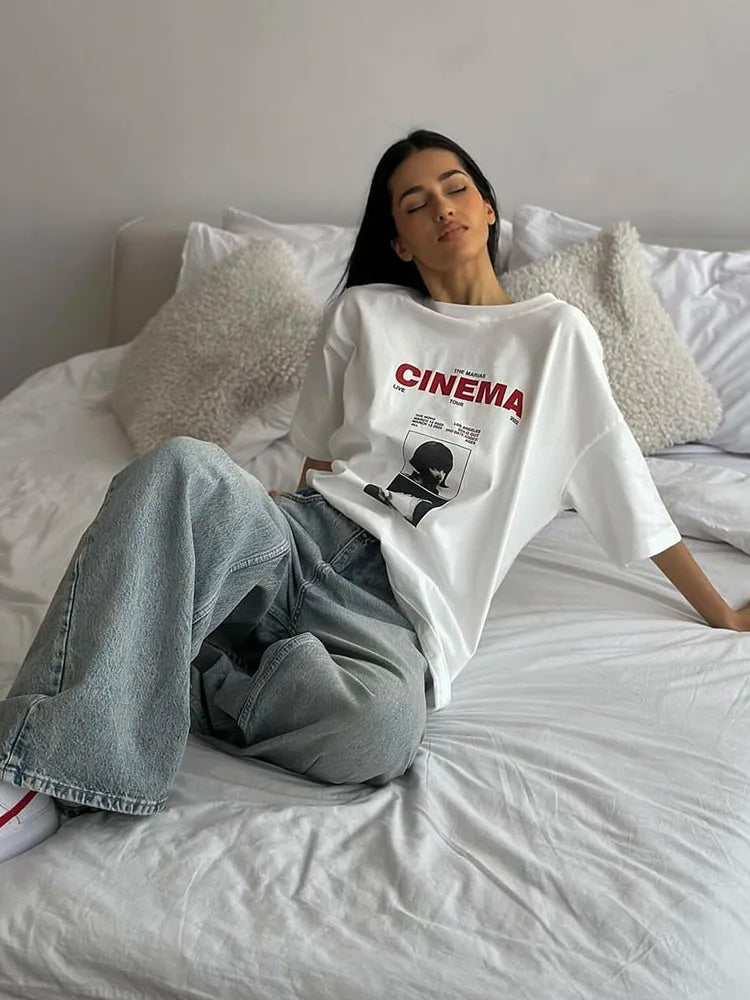Gothic Oversized Printed “CINEMA” casual T-shirts