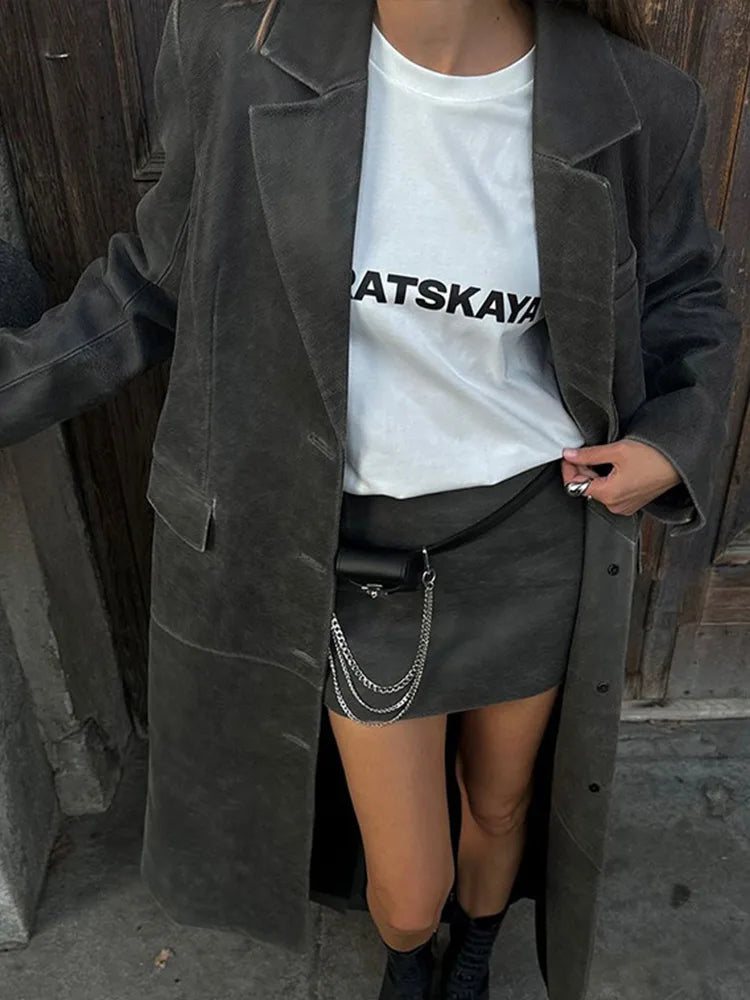 Full Length Retro PU Leather Coats