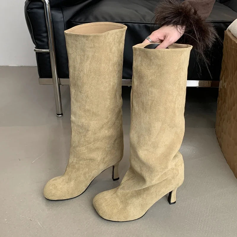 Concise Round Toe Women Knee-High Boots