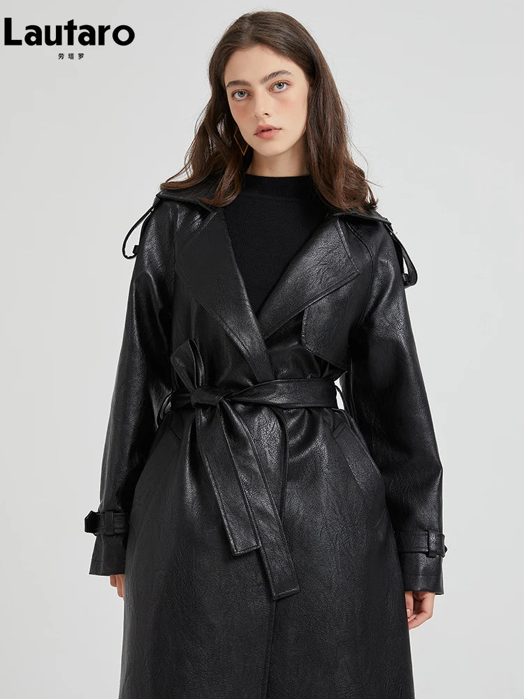 Luxury Pu Leather Overcoat Trench