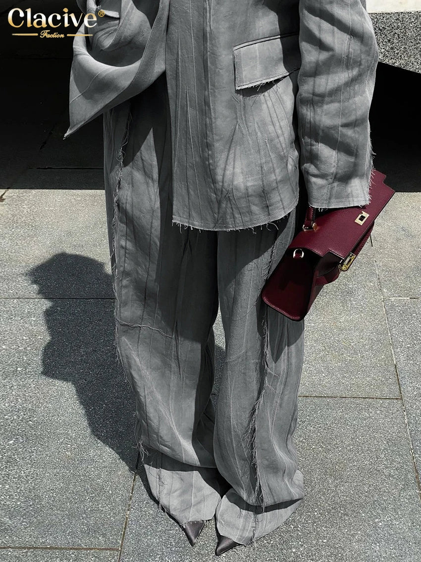 Elegant Gray High Waist Pants Set