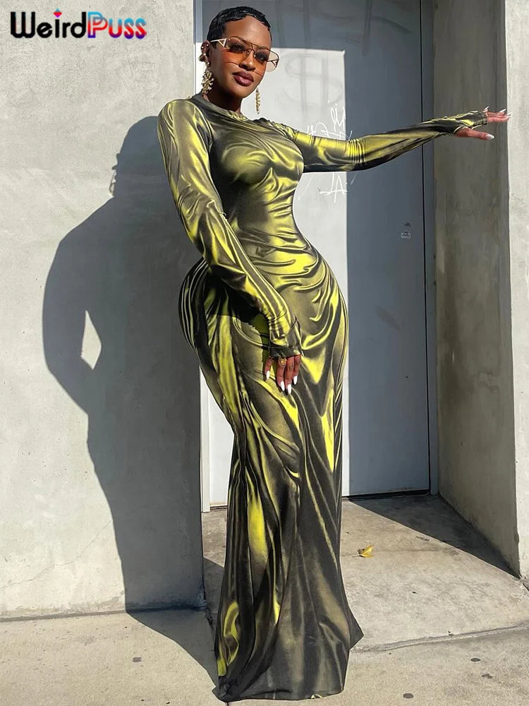 Light Print Skinny Maxi Dress