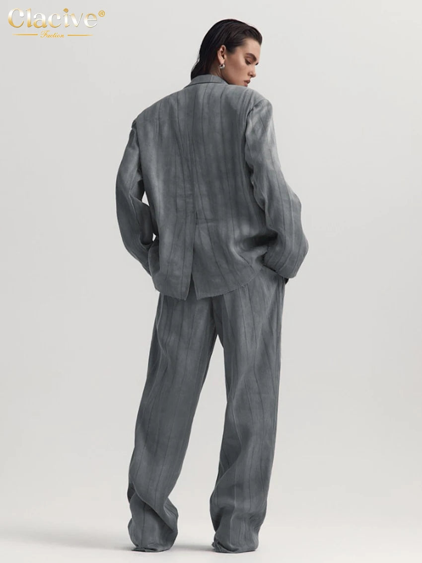 Elegant Gray High Waist Pants Set