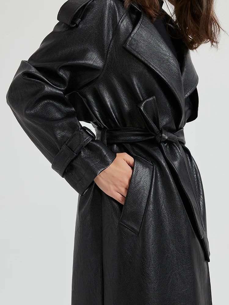 Luxury Pu Leather Overcoat Trench