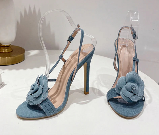 Blue Denim Buckle Strap Heels