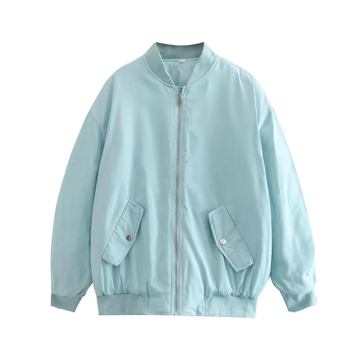 Retro Oversized Solid Zipper Casual Loose Bomber Jacket