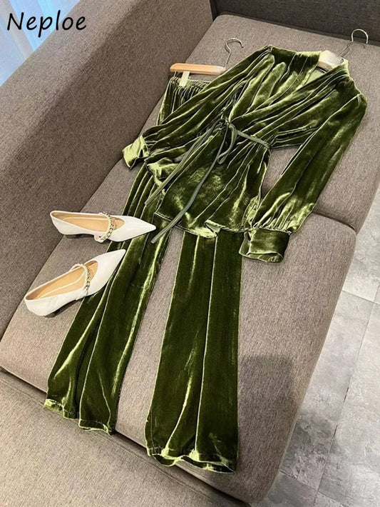 Velvet Wide Leg Pants Suit