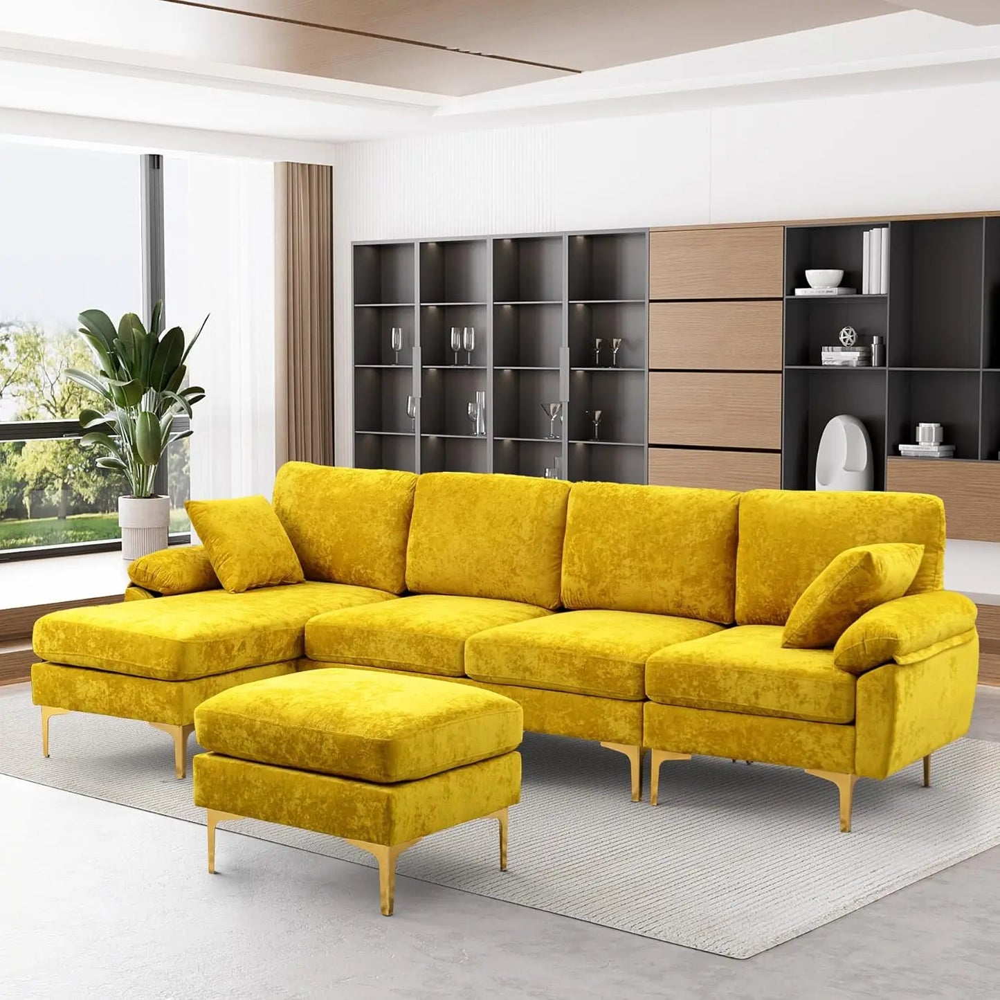 Boho Velvet 4 Seat Convertible L- Shape Sofa