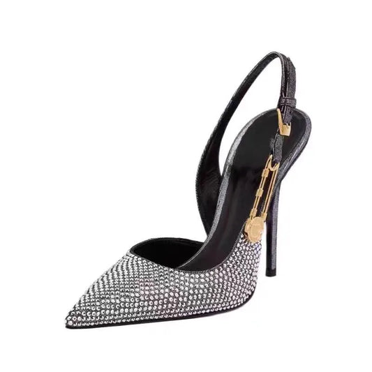Sequined Buckle Slingback Heels