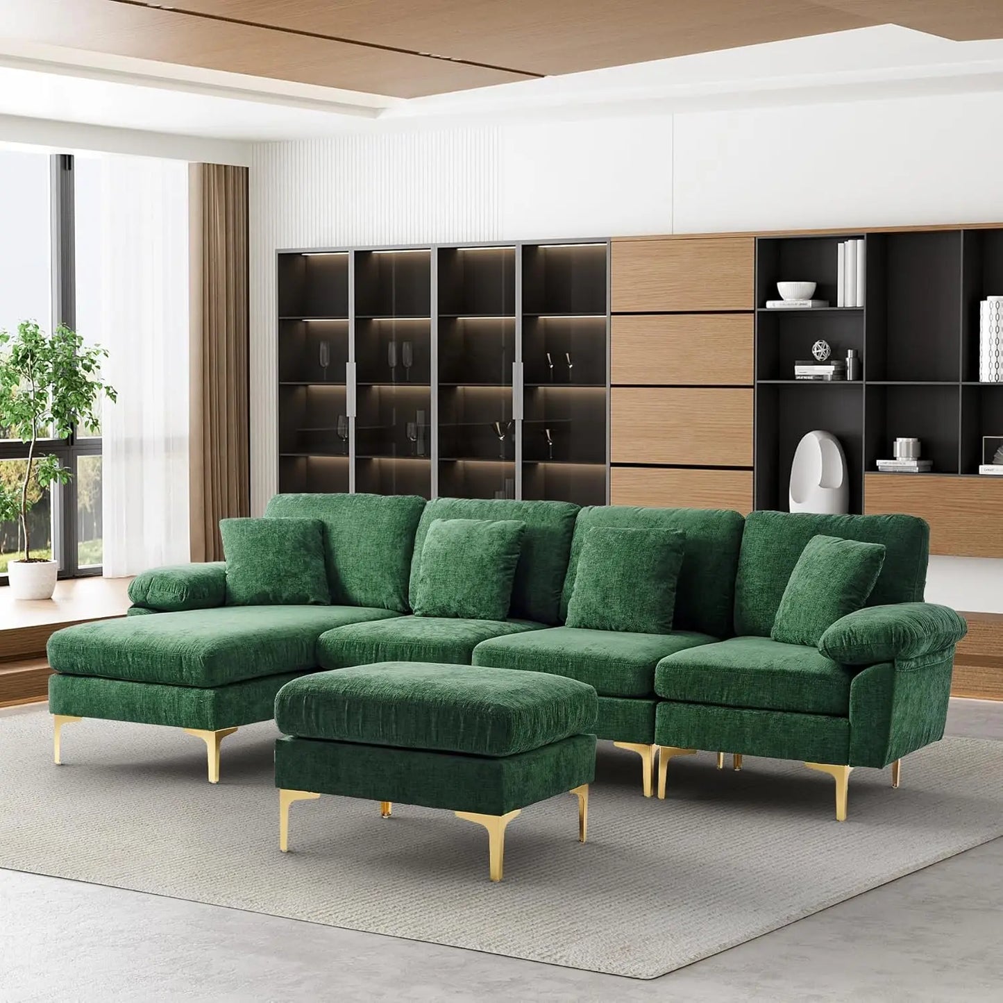Boho Velvet 4 Seat Convertible L- Shape Sofa