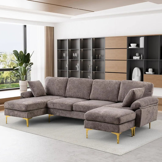 Boho Velvet 4 Seat Convertible L- Shape Sofa