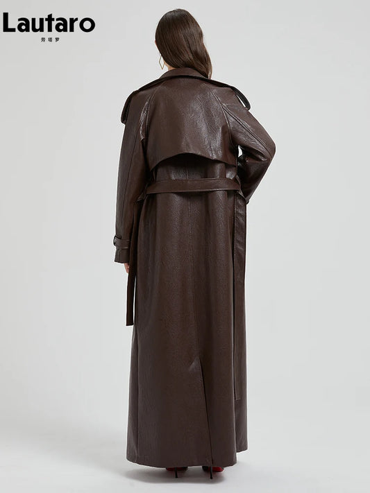 Luxury Pu Leather Overcoat Trench