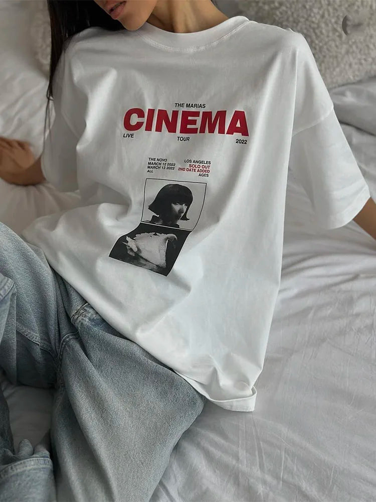 Gothic Oversized Printed “CINEMA” casual T-shirts