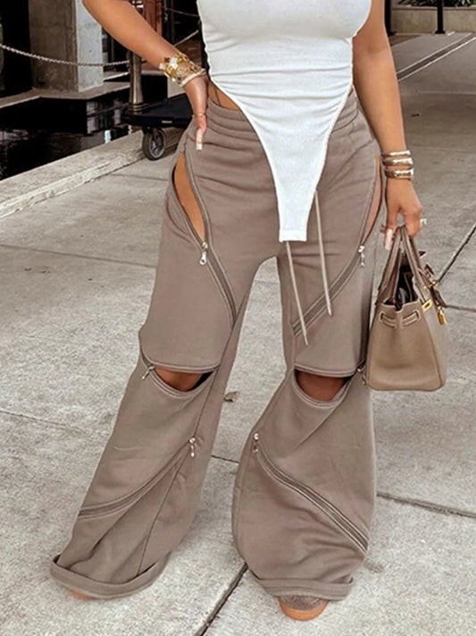 Zipper Patchwork Hipster Casual Pants