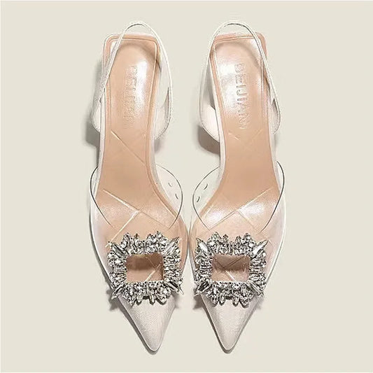 Solid Toe Crystal Pointed Heels