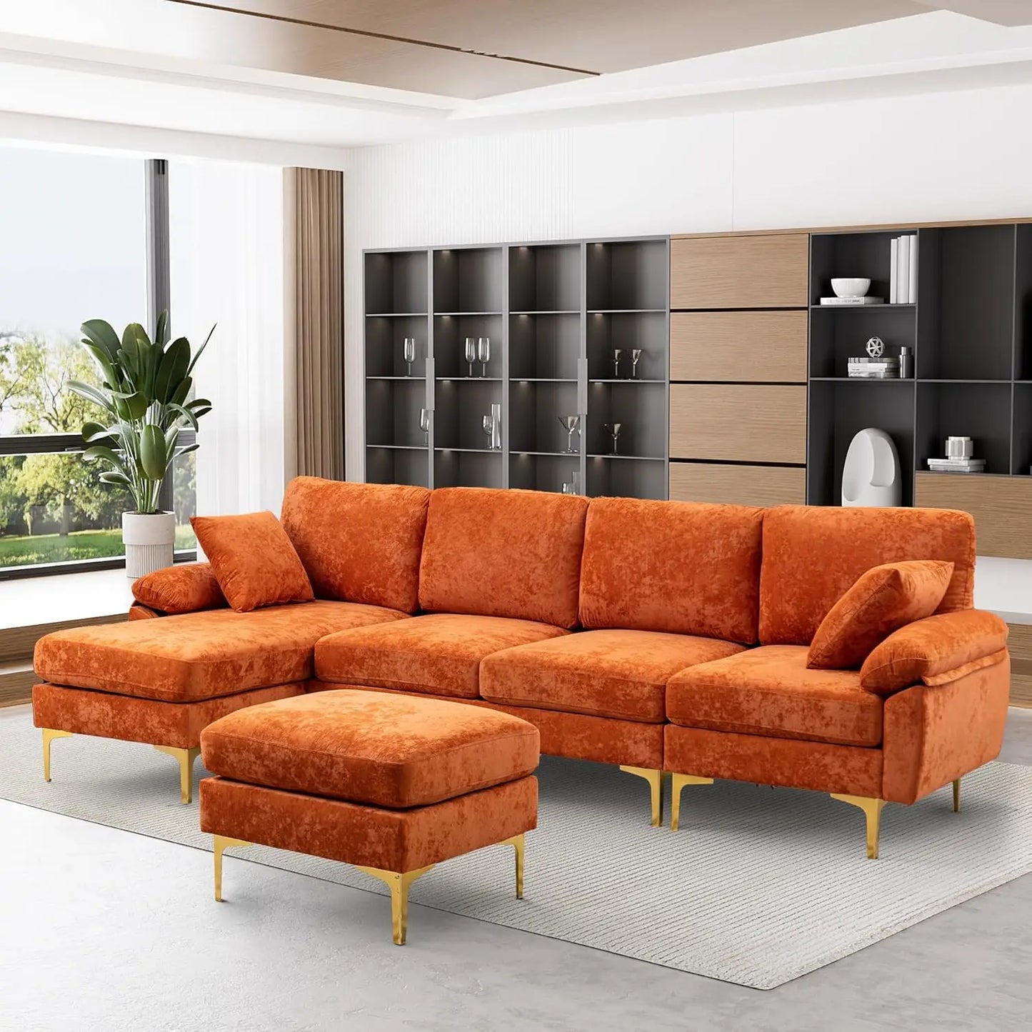 Boho Velvet 4 Seat Convertible L- Shape Sofa