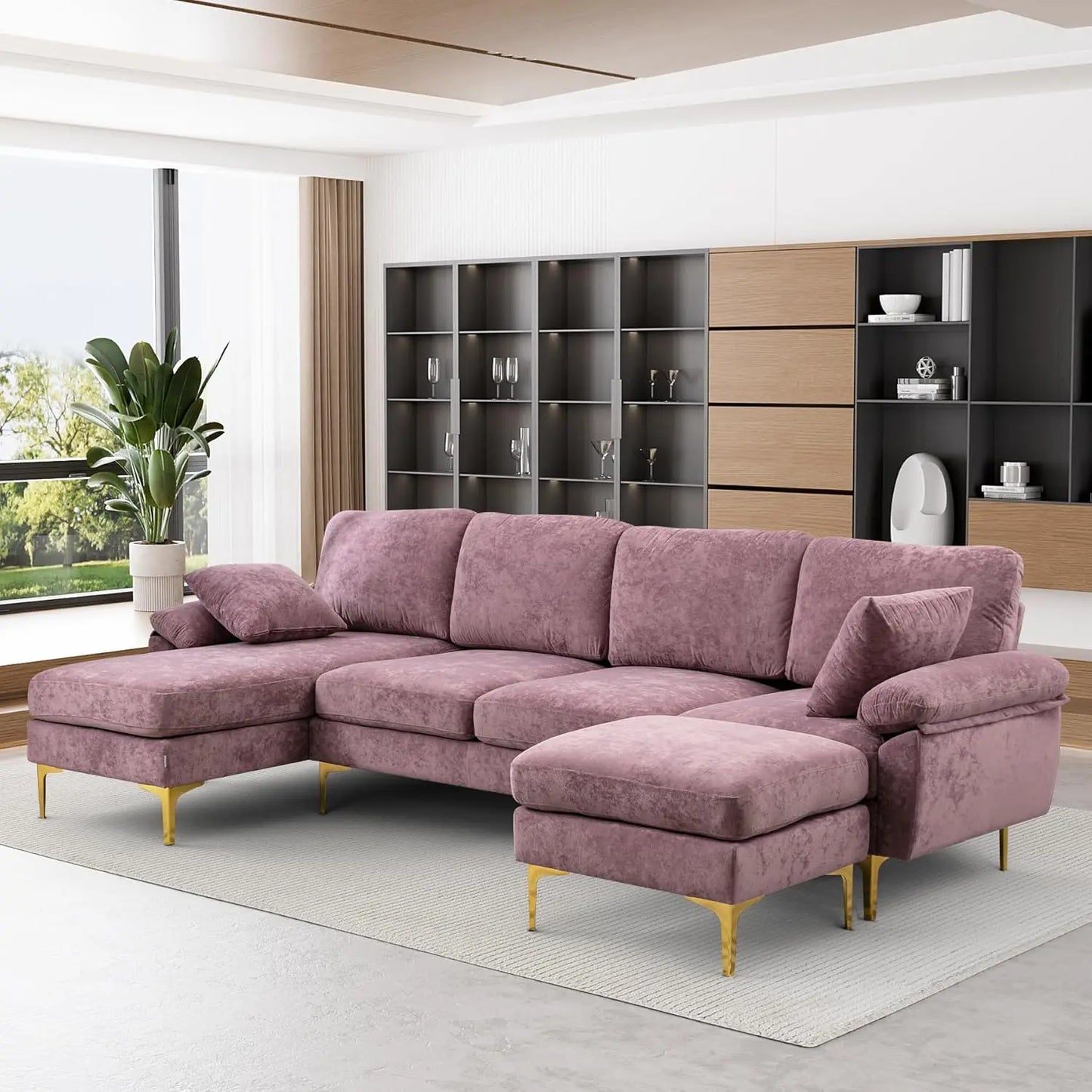 Boho Velvet 4 Seat Convertible L- Shape Sofa