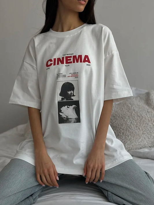 Gothic Oversized Printed “CINEMA” casual T-shirts